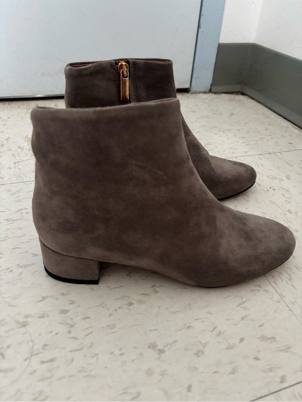 White Mountain Taupe Suede Ankle Booties with Side Zip